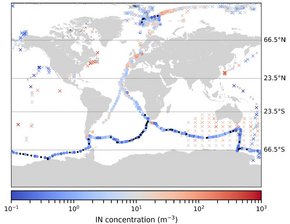 Bild aus Welti et al. (2020) mit atmosphärischen INP Konzentrationen während verschiedener Schiffsmesskampagnen.