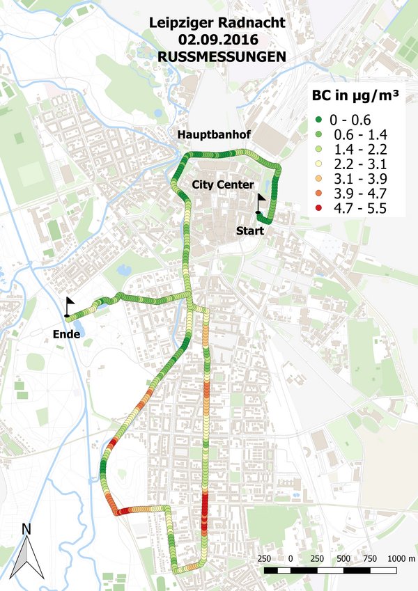 Rußmessung zur Leipziger Radnacht am 02.09.2016