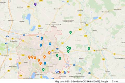 The map shows currently 22 households in Leipzig. They are spread over locations relatively close to the city centre up to those outside the city limits.