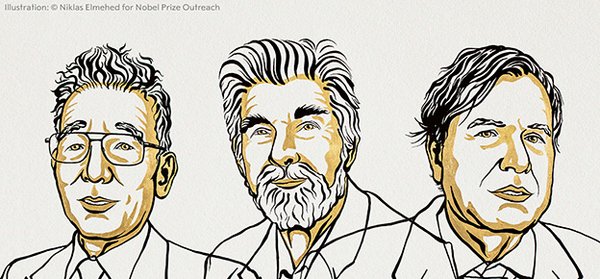 Syukuro Manabe (USA), Klaus Hasselmann (Germany) and Giorgio Parisi (Italy) will receive the Nobel Prize in Physics 2021. Illustration: Niklas Elmehed © Nobel Prize Outreach